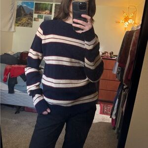 Men's Navy and Cream Striped Sweater